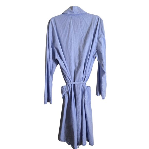 Polo Ralph Lauren Blue Checkered 100% Cotton Shawl Collar Robe Pockets Size S/M - Picture 3 of 7